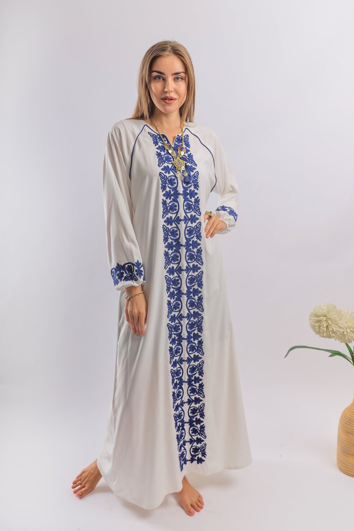 white cotton caftan