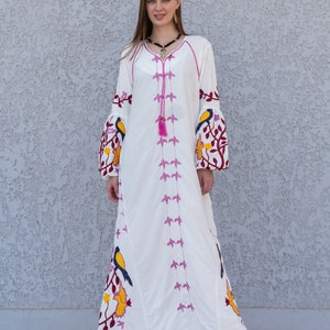 White colorful Egyptian cotton Caftan, caftan Kaftan maxi dress, embroidered Caftan dress, Caftan maxi dress, Caftans for women, Caftans