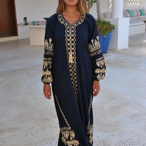 Navy blue embroidered Caftan, women's caftan, wedding dress, embroidered Caftan dress, Caftan maxi dress, Caftans for women, Caftans