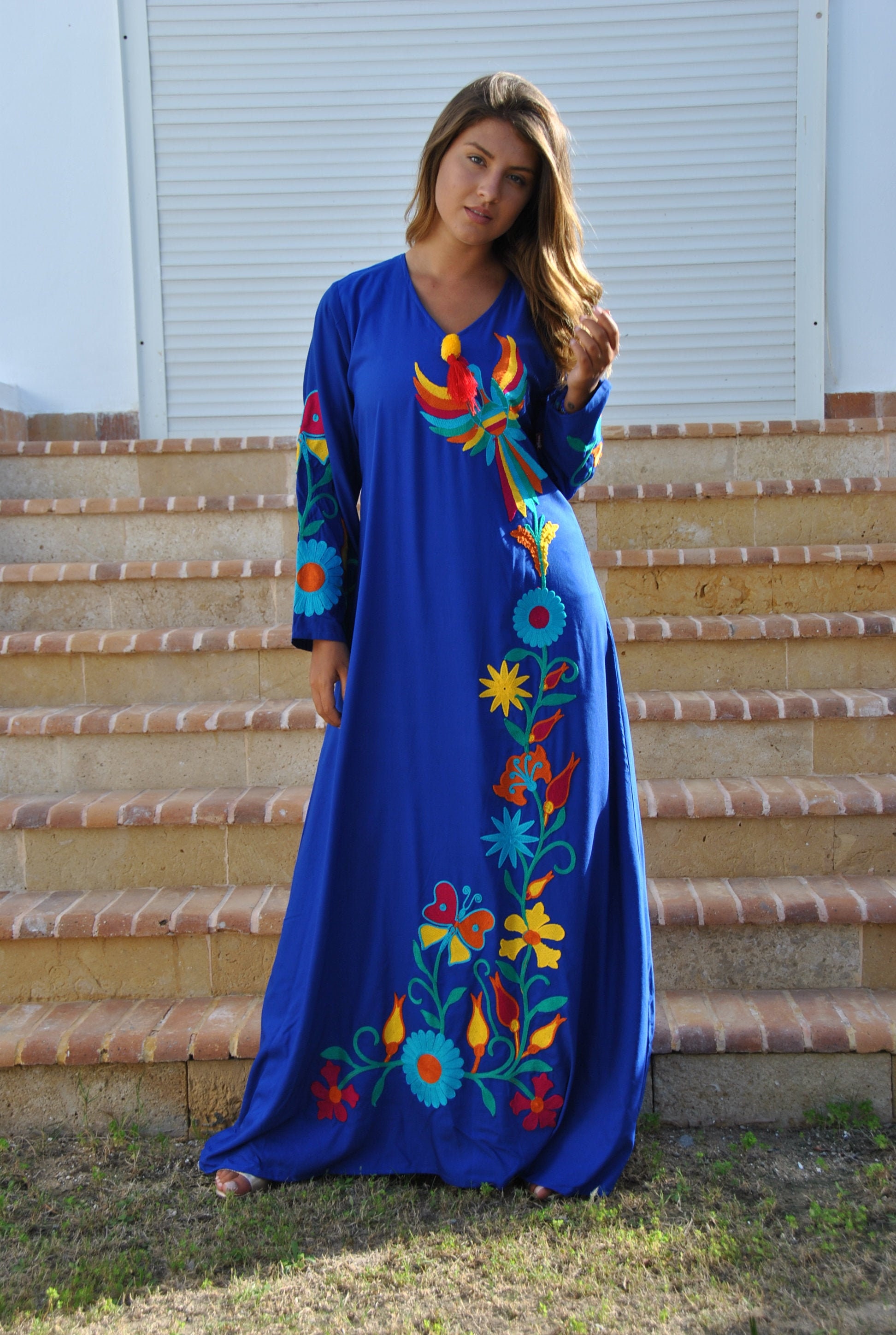 Blue Peacock Embroidered Caftan Caftans for Women - Etsy UK