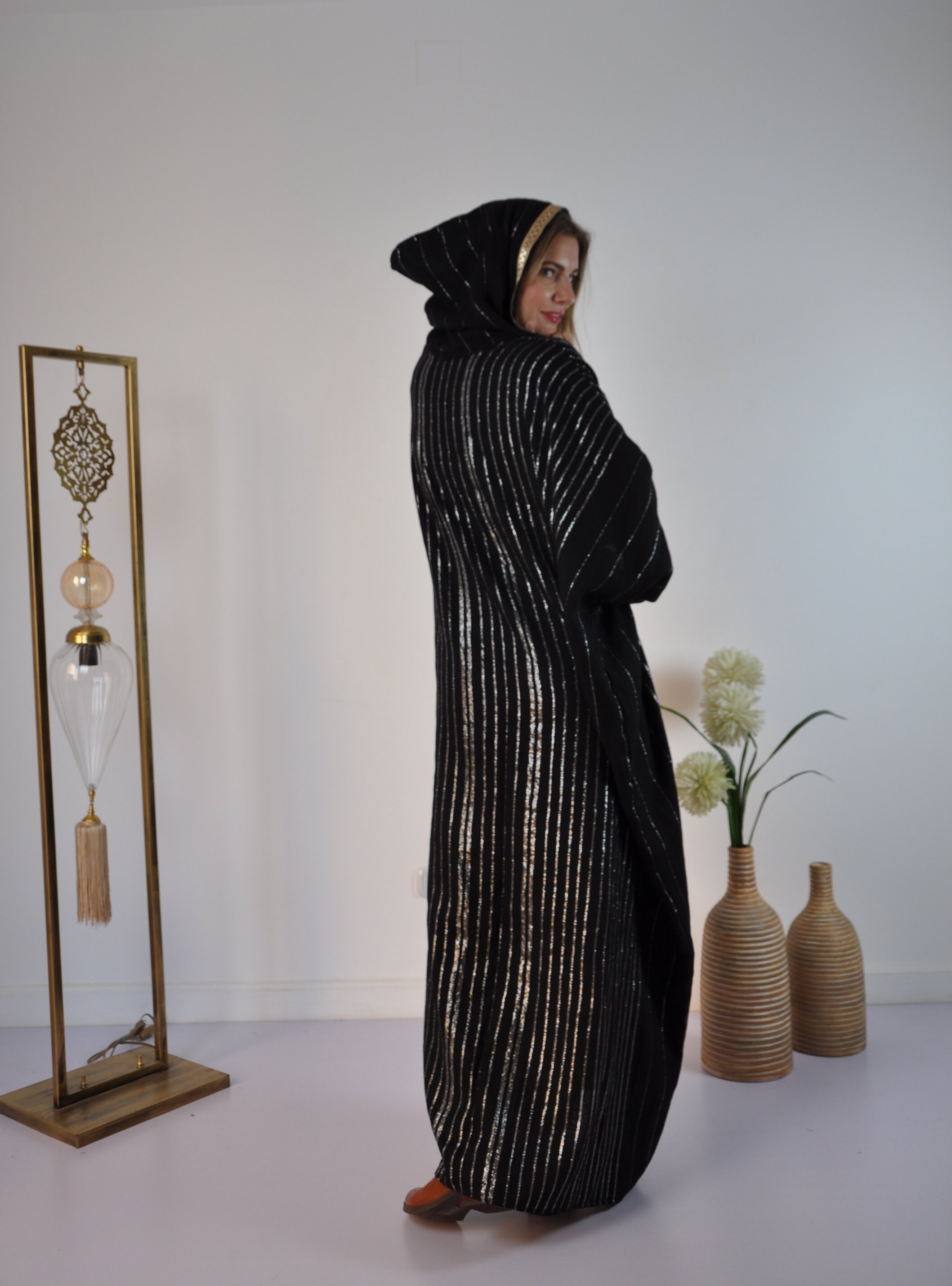 Black Vintage Abaya Hand embroidered Winter Abaya Gold | Etsy