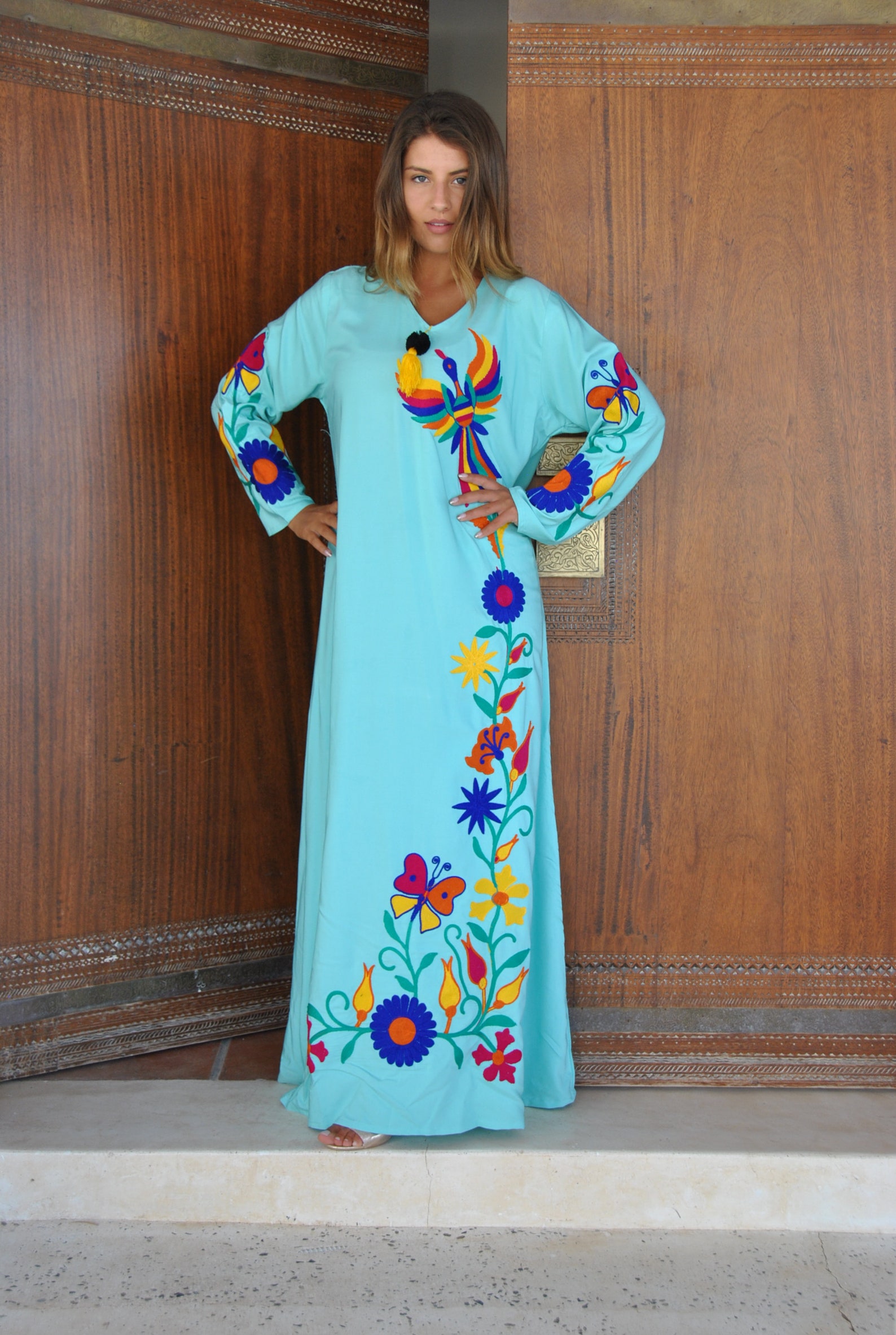 Turquoise peacock embroidered Caftan caftans for women | Etsy