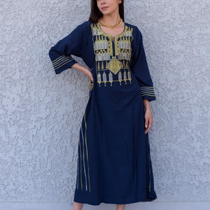 navy and gold casual dress Gold-Embroidered Plus-Size Navy Prom Dress main image 1