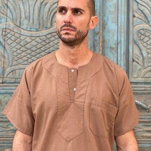 Brown Men&#39;s Kaftan, Short sleeve Men&#39;s kaftan, Cotton men caftan, caftans for men, men clothing, gift for men, husband, gift for him
