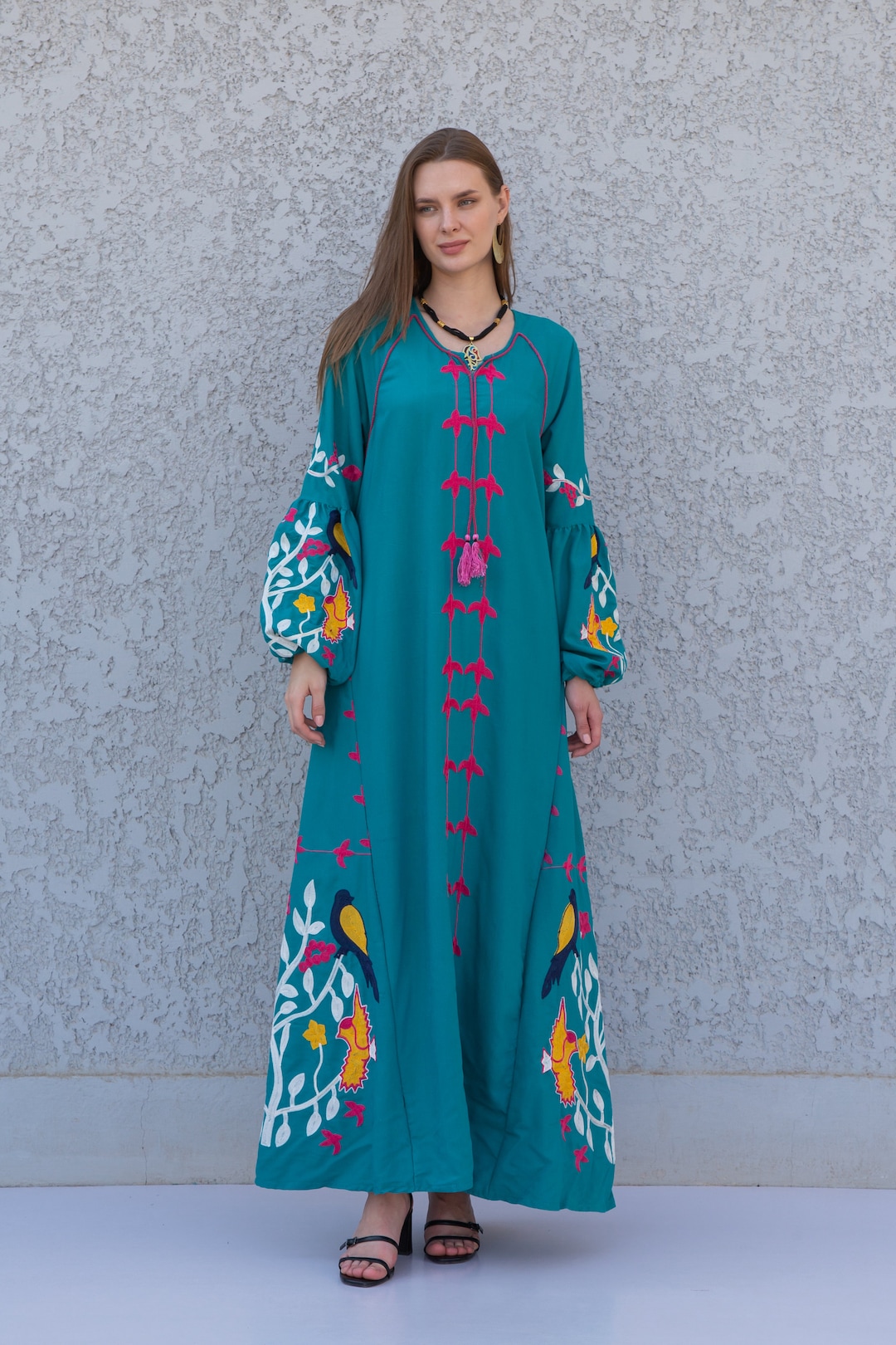 Teal Green Egyptian Cotton Kaftan Caftan Kaftan Maxi Dress Etsy