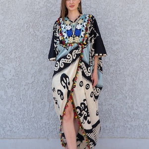 Small Defect - Blue revealing open slit Caftan dress,  Caftans for women, Loose fit caftan, caftans for women, Egyptian cotton caftan,