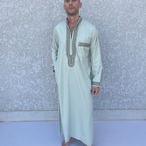 Luxurious Beige embroidered Mens Kaftan, Cotton Men caftan, Men&#39;s kaftan,  caftans for men, men clothing, gift for men, husband,gift for him