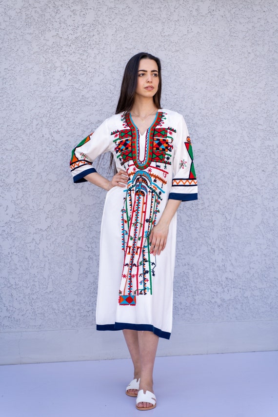 Siwa White Tunic Embroidered Kaftan Bohemian Embroidery Tunic Dress Egyptian Cotton Resort Caftan Summer Party Casual Home Dress Etsy Australia