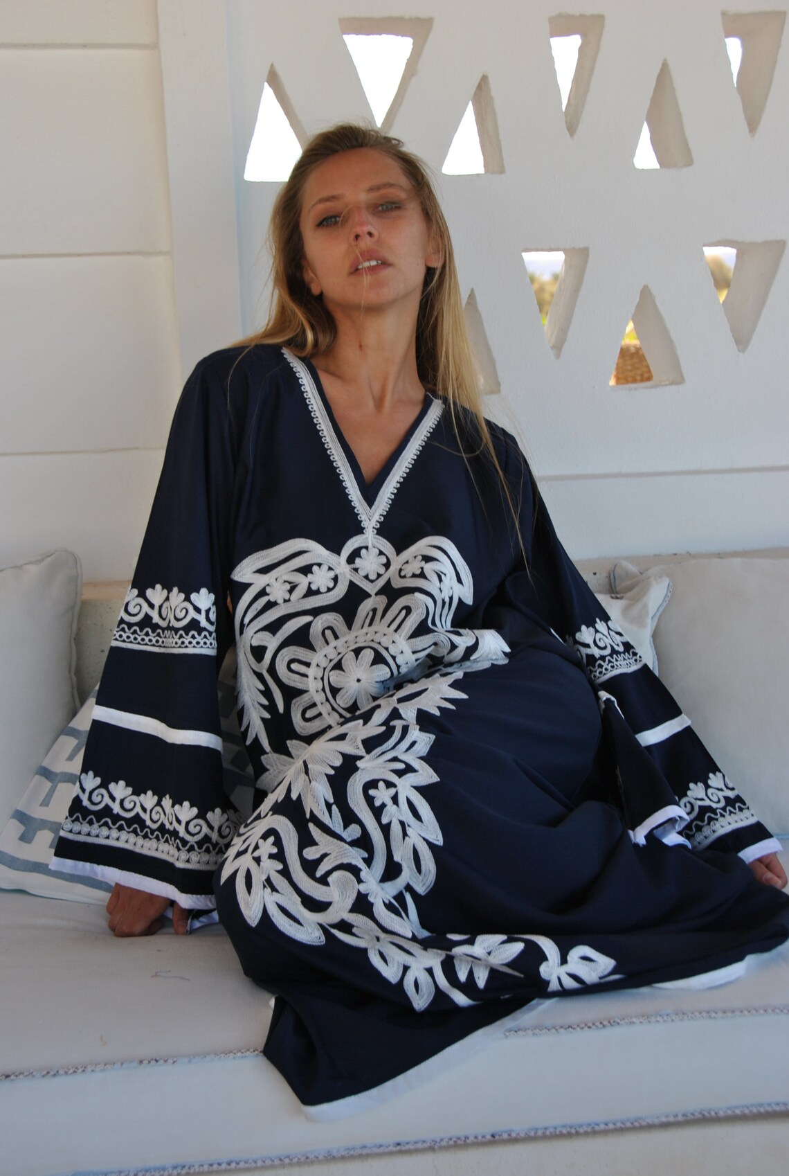 Navy Embroidered Caftan