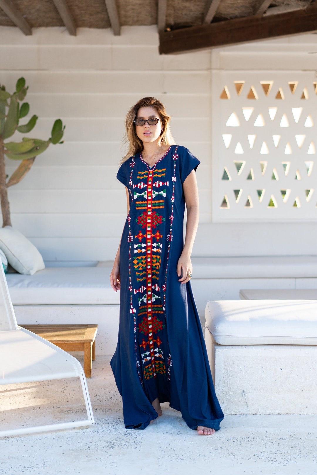 Long Sleeves Gota Eid Kaftan - Navy Blue