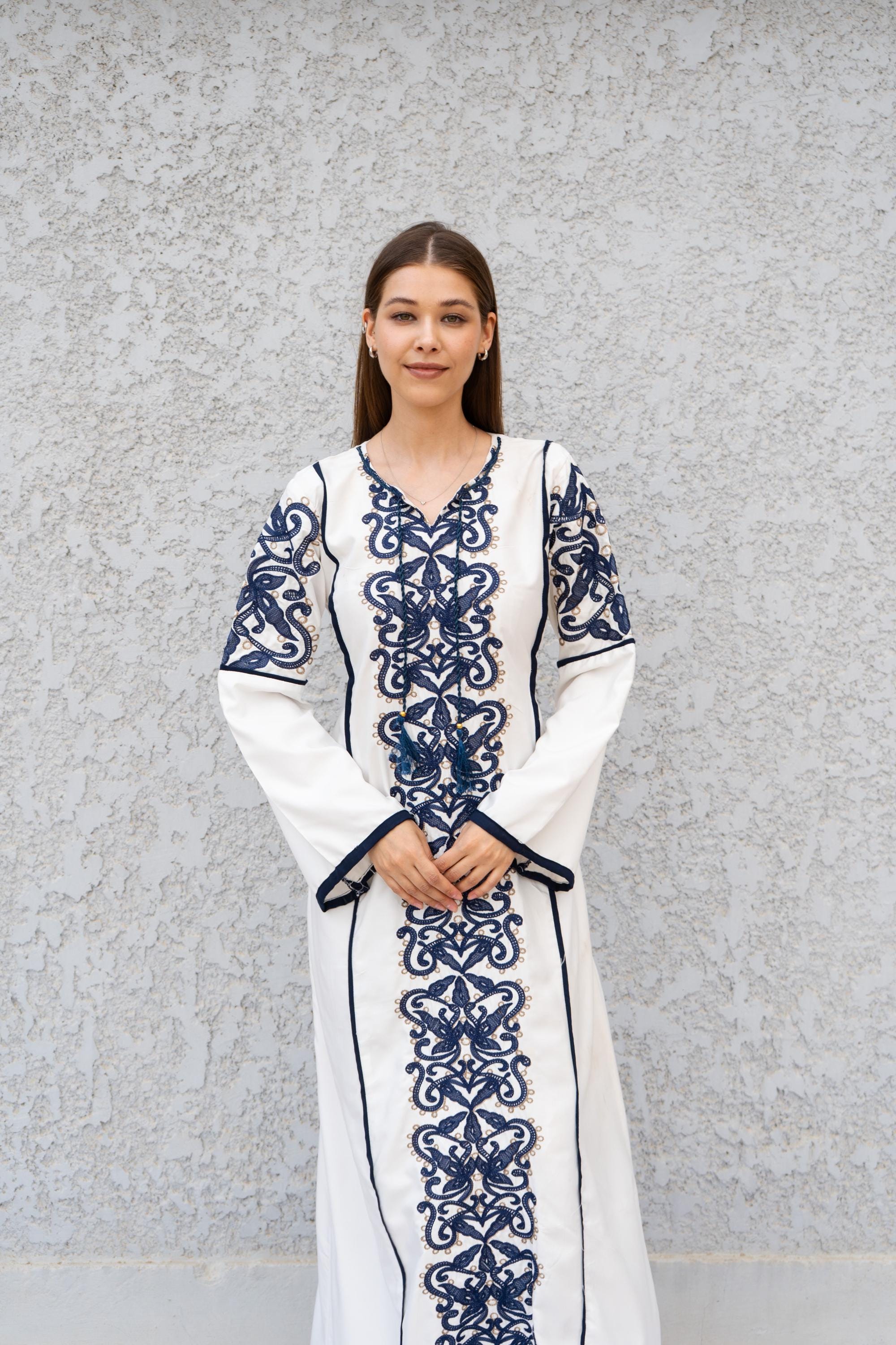 ワンピース Ameri ELFIN EMBROIDERY CAFTAN DRESS White Embroidered Kaftan Dress – Egyptian Cotton Moroccan Caftan