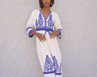 Caftan brodé tunique blanche, robe tunique brodée bohème, caftan tunique brodé, coton égyptien. Été, décontracté, tenue de maison