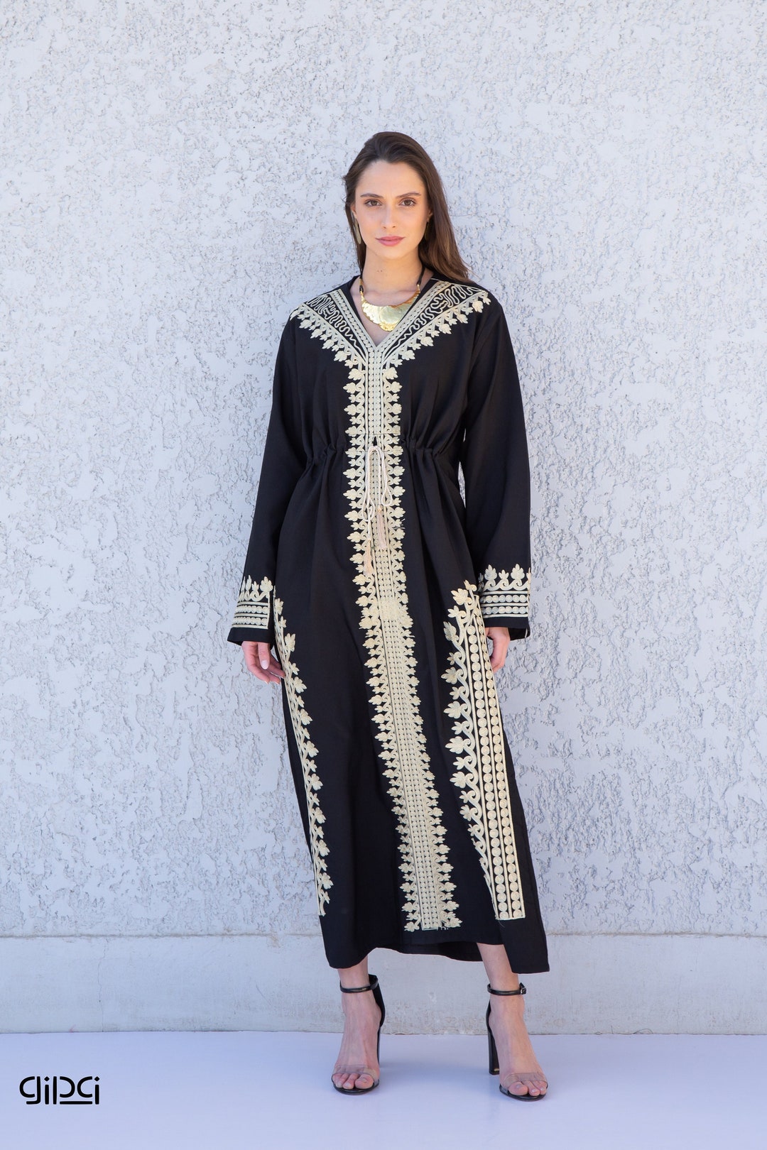 Short Black Embroidered Caftan, Cotton Caftans for Women, Cotton Caftan