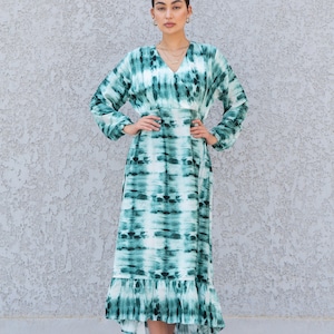 Green Tie dye print Kaftan Maxi dress, caftan dress, caftans for women, Boho Kaftan dress, Caftans for women, long summer kaftan, 10-23