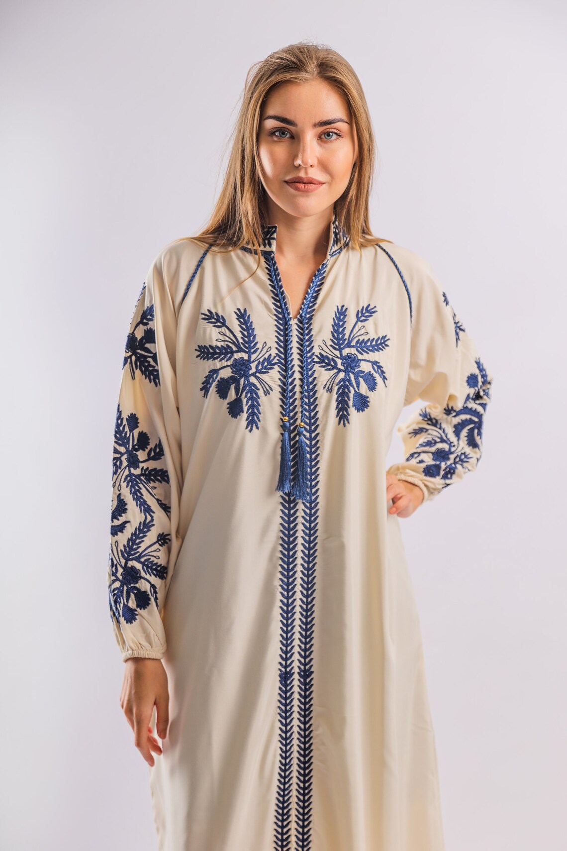 Chic beige embroidered cotton Caftan caftans for women | Etsy