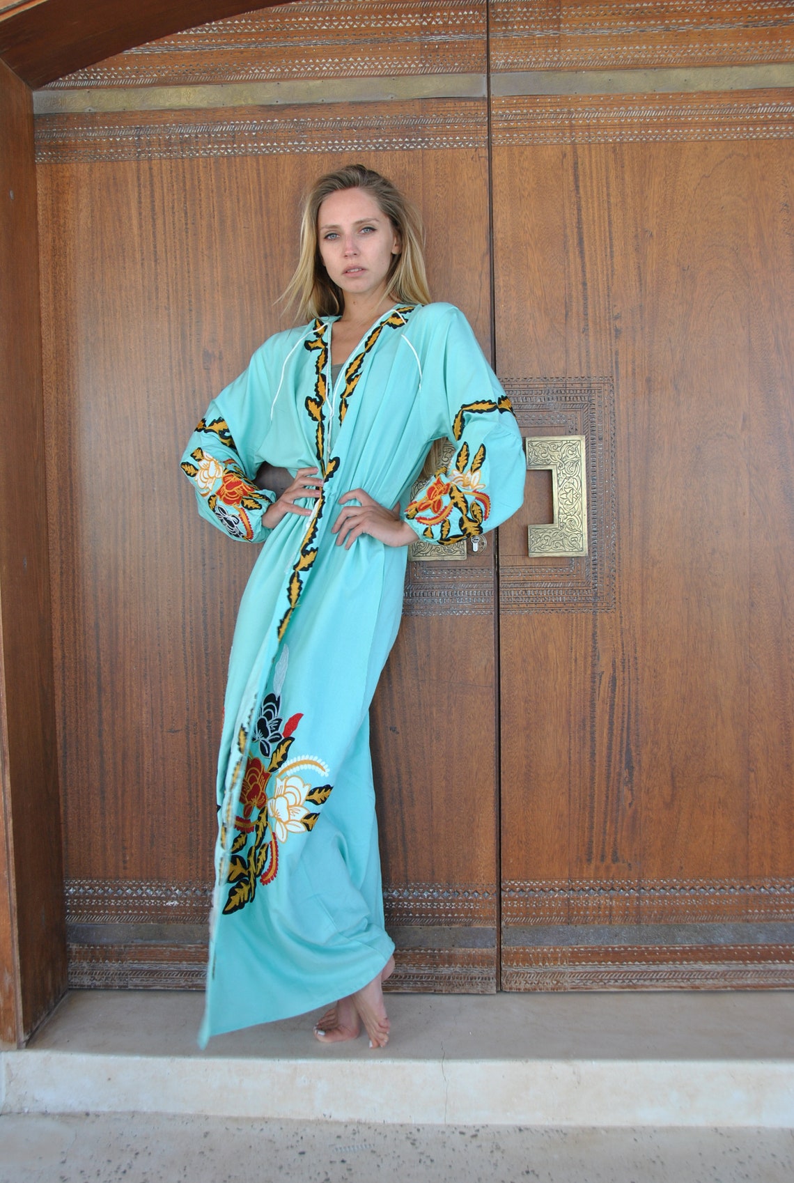 Turquoise Embroidered Kimono Kimonos for Women Summer Etsy