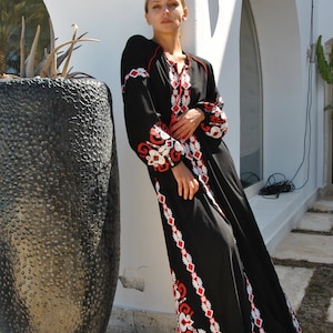 Black embroidered cotton caftan dress, summer caftan, embroidered Caftan dress, Caftan maxi dress, Caftans for women, Long caftan dress