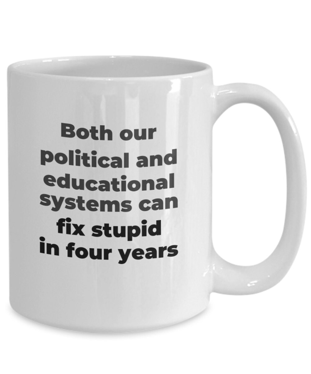 Funny political coffee mug or tea cup politically incorrect fix stupid