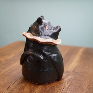 Keramik handgemachte schwarze Katze Blumentopf Vase, Tier Topf, Katzenskulptur, Katzenpflanzer Bild 8