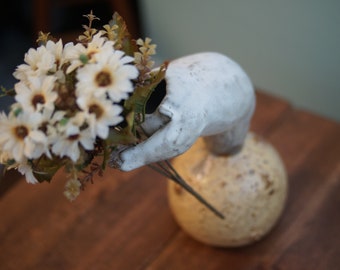Ceramic Handmade Bear on moon Vase, Bear Sculpture