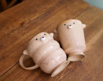 Ceramic Handmade Pink Bear Mug ,Bear Tea Cup,Pottery Mug,Handmade Ceramic Mug