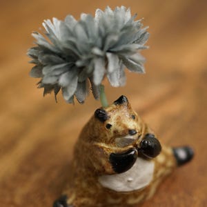 Handmade Ceramic Mini Fox Flower Pot, incense holder, Fox Vase,  Desk Decorations