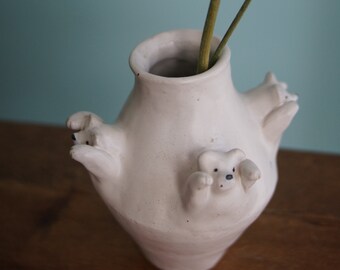 Keramik Handgemacht Vier Scaring You Bears zu Hause Blumentopf Vase, Tiertopf, Bär Skulptur