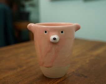 Keramik handgefertigte rosa Bär hohe Tasse, Bär Teetasse, Keramikbecher, handgemachte Keramikbecher, niedliche Keramik