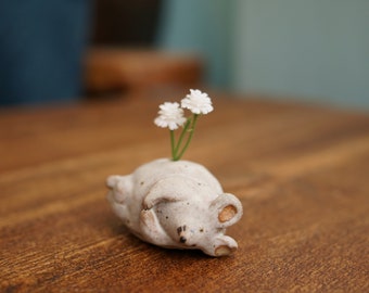 Handmade Ceramic Mini Mouse Flower Pot, incense holder, Mouse Vase,  Desk Decorations