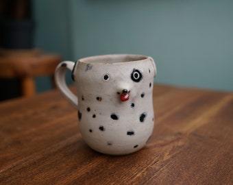 Ceramic Handmade Dalmatian Doggie Tea Cup ,Dog Tea Cup,Pottery Mug,Handmade Ceramic Mug,Cute Ceramic