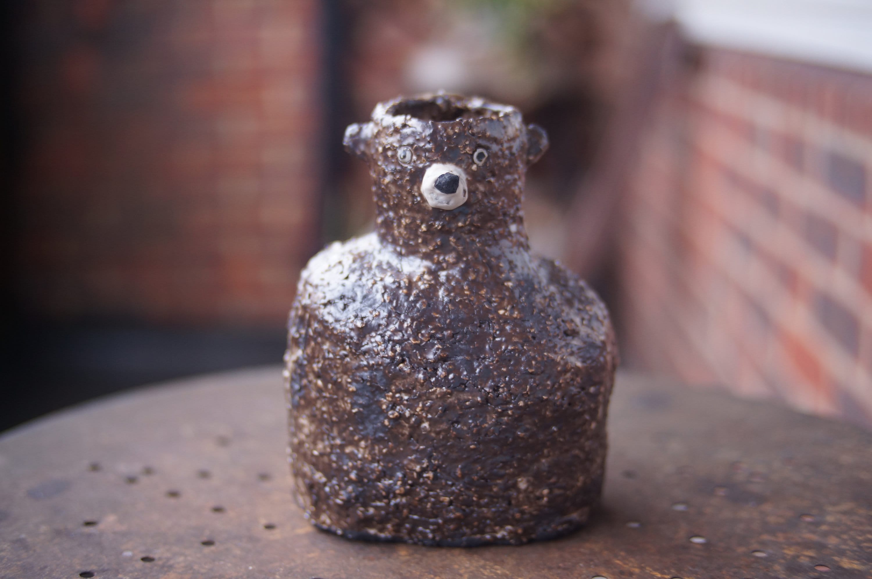 Céramique Faite Main Super Coarse Black Clay Bear Flower Pot Vase, Animal Pot, Cute Ceramic Pot