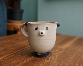 Ceramic Handmade Matte White Panda  Mug with Handle ,Panda Tea Cup,Pottery Mug,Handmade Ceramic Mug,Cute Ceramic