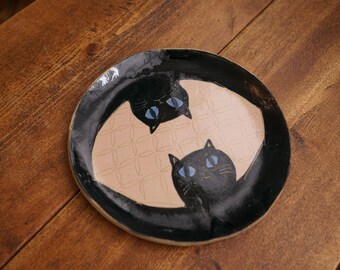 Handmade Ceramic Black Cats Serving Plate