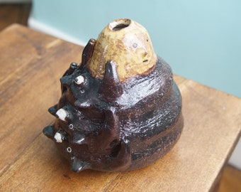Ceramic Handmade Three Bears and The Sun Vase, Bear Sculpture