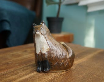Handmade Ceramic Fox Vase, Stoneware Flower Pot, Animal Sculpture