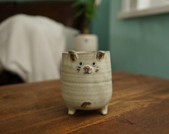 Handmade Ceramic Rabbit Mug: White Pottery Tea Cup