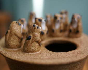 Ceramic Handmade Meerkat Watch Out Flower Pot Vase, Animal Pot, Meerkat Sculpture