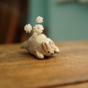 Handmade Ceramic Mini Pink rabbit Flower Pot, incense holder, rabbit Vase,  Desk Decorations