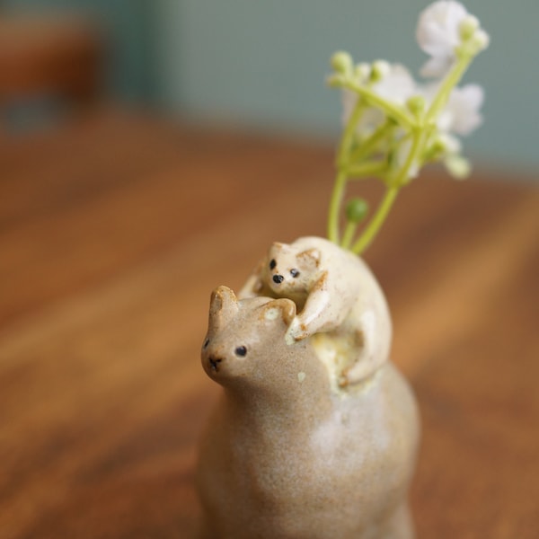 Handmade Ceramic Mini Bear and the horse Flower Pot, Bear Vase,  Desk Decorations