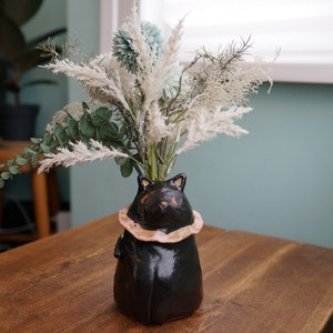 Keramik handgemachte schwarze Katze Blumentopf Vase, Tier Topf, Katzenskulptur, Katzenpflanzer Bild 10