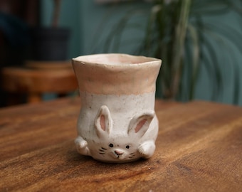 Handmade Ceramic White Rabbit Mug, Pottery Tea Cup