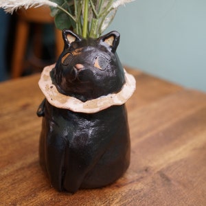 Keramik handgemachte schwarze Katze Blumentopf Vase, Tier Topf, Katzenskulptur, Katzenpflanzer Bild 9
