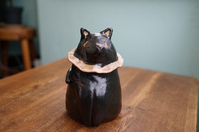 Keramik handgemachte schwarze Katze Blumentopf Vase, Tier Topf, Katzenskulptur, Katzenpflanzer Bild 7