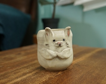 Ceramic Handmade White Rabbit Tea Cup, Rabbit Mug,Pottery Mug, Handmade Ceramic Mug, Cute Ceramic