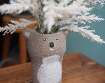 Handgemachte Koala Blumentopf Keramik Vase, Niedlicher Keramik Blumentopf, Koala Skulptur, Handgemachte Keramik Vase