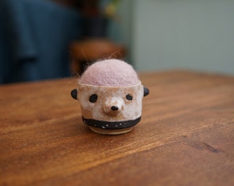 Handmade Ceramic Needle Felted Panda Pin Cushion, Wool Felted Pin Cushion, Perfect gift for sewist