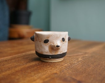 Ceramic Handmade Panda Cup, Egg Cup, Small Panda Planter, Animal Pot, Cute Ceramic Flower Pot, Bear Sculpture, Handmade Ceramic Vase