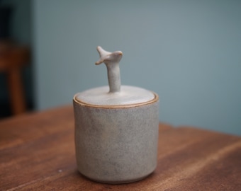 Handmade Ceramic Blue Green Bird Jar Sugar Container Storage