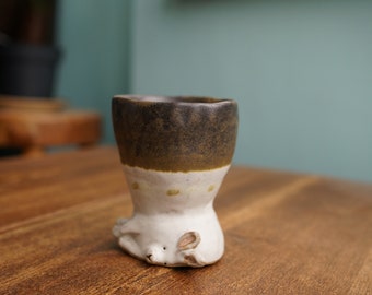 Ceramic Handmade Hand-pinched Lying down Rabbit High Tea Cup,Pottery Mug,Handmade Ceramic Mug,Cute Ceramic