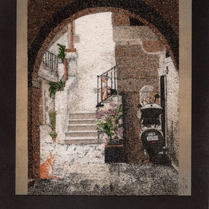 Pintura de areia natural e flores secas 24x18 cm Siracusa, momento da vida
